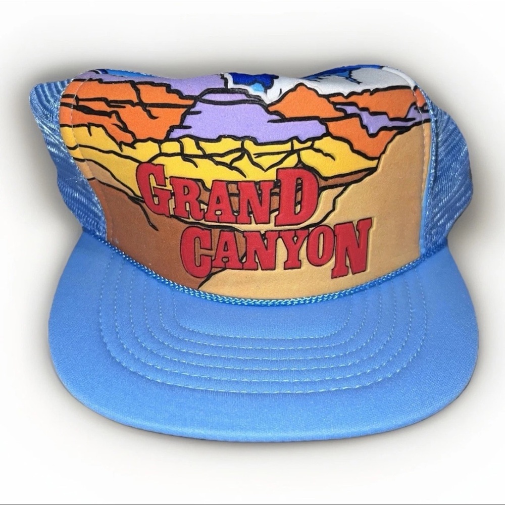 VTG 80s Grand Canyon Snapback Trucker Hat Foam Landscape Scene Blue Adjustable